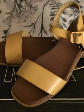 New, MIA Mustard Yellow Two-Strap Ankle Buckle Sandals